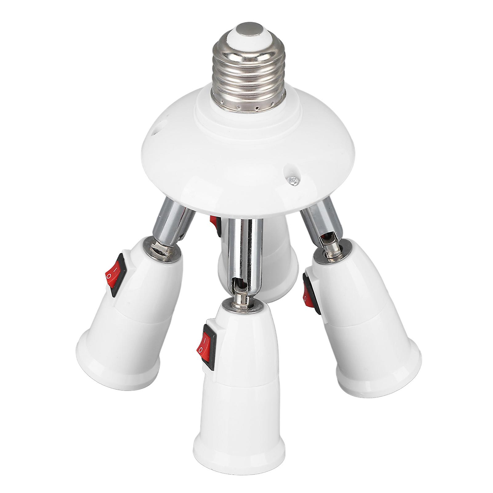 Light Splitter Socket 4 in 1 Bulb Splitter E26 E27 Heat Resistant 360 Degrees Rotation 180 Degrees Bending Light Splitter with Switch 85‑265V 
