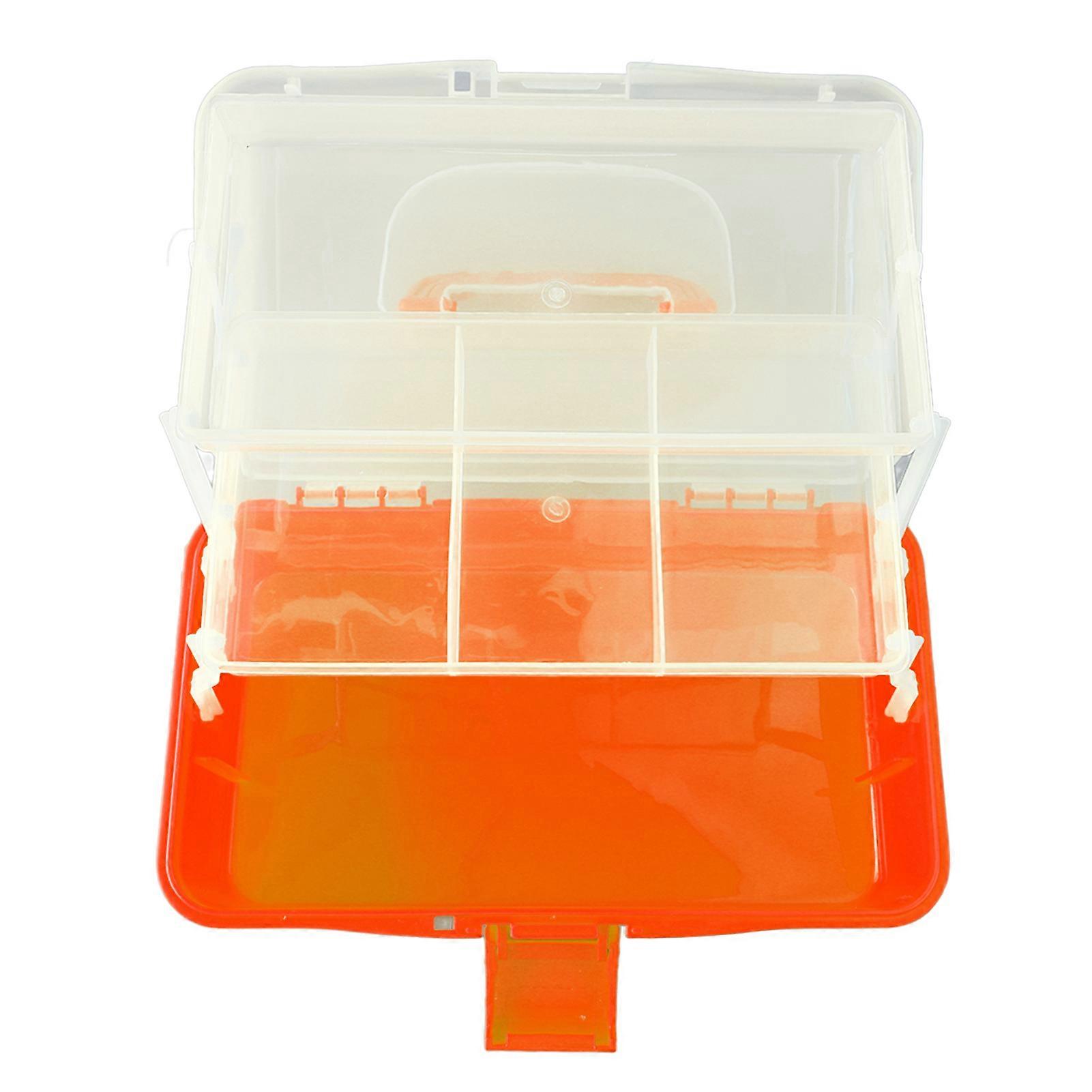 Three Layer Storage Box Plastic Folding Tool Box Portable Handled Multipurpose Organizer for Art Craft Cosmetic Accessories Orange