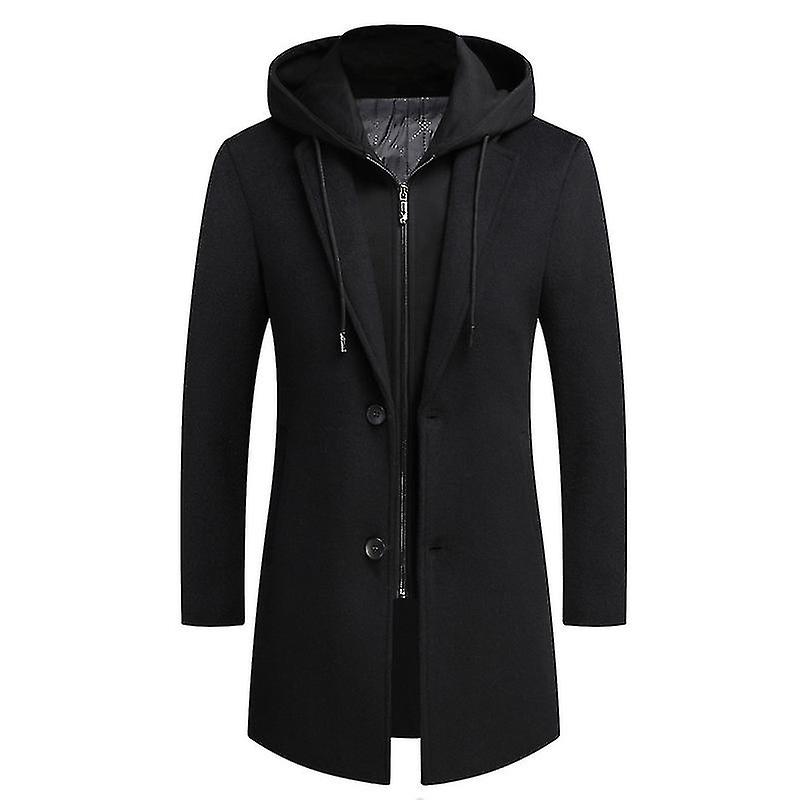 Abrigo de lana para hombres Sudadera con capucha Gabardina larga Gabardina  de algodón chaqueta casual de lana