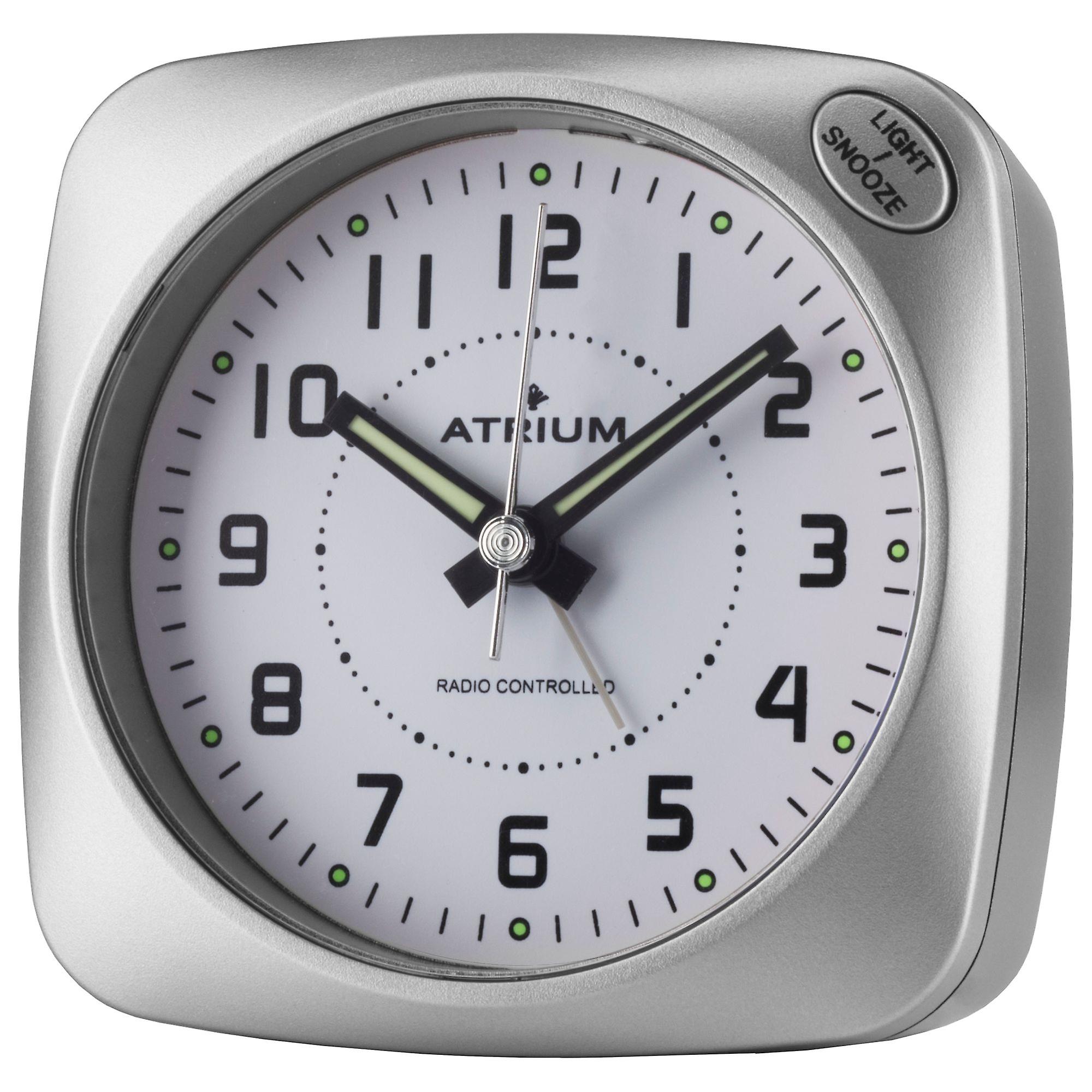 ATRIUM Alarm Clock Analog Quartz Radio Controlled Alarm Clock A610-19 Alarm Snooze Light Silver