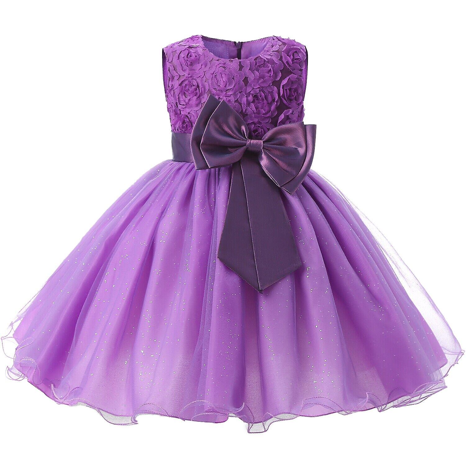 Festive dress with rosette and flowers-purple