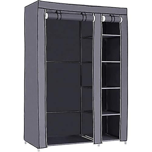 Compact fabric wardrobe with shelves and hanging rail