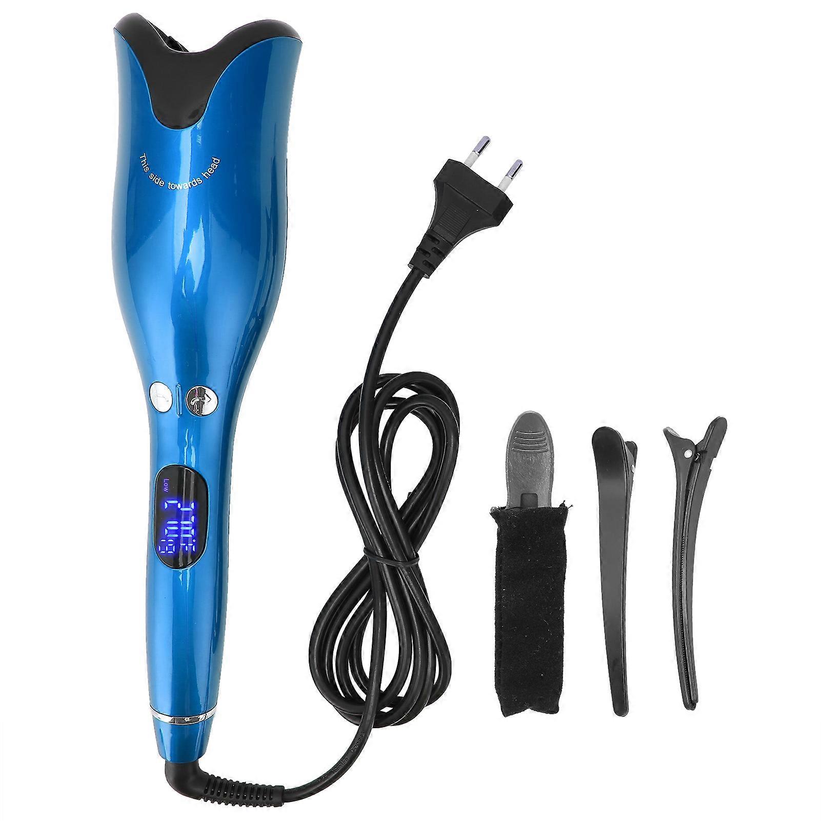 Automatic Curling Iron Wand Led Temperature Display Timer Blue Curling Iron 110240veu Plug