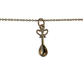 9ct Gold 18x8mm Lovers Spoon Pendant with a cable Chain 20...
