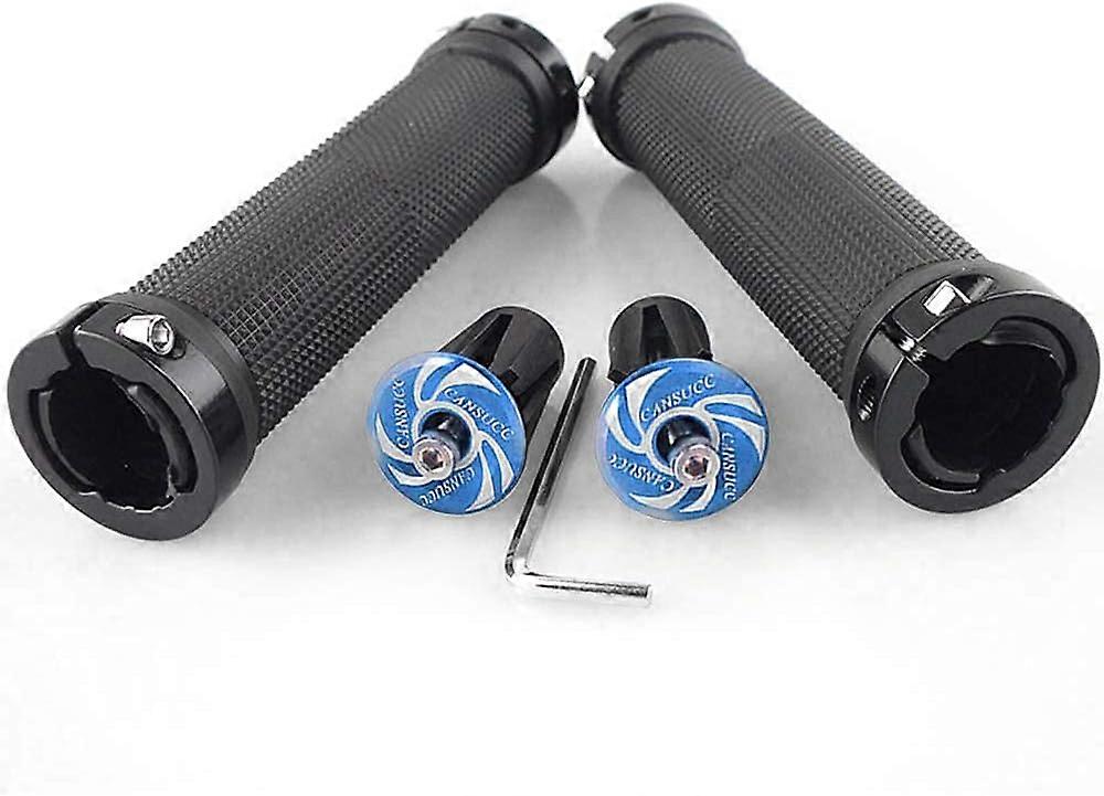 a pair of Handlebar Grips for Bicycle MTB Double Lock Cycling Rubber GripBlue)