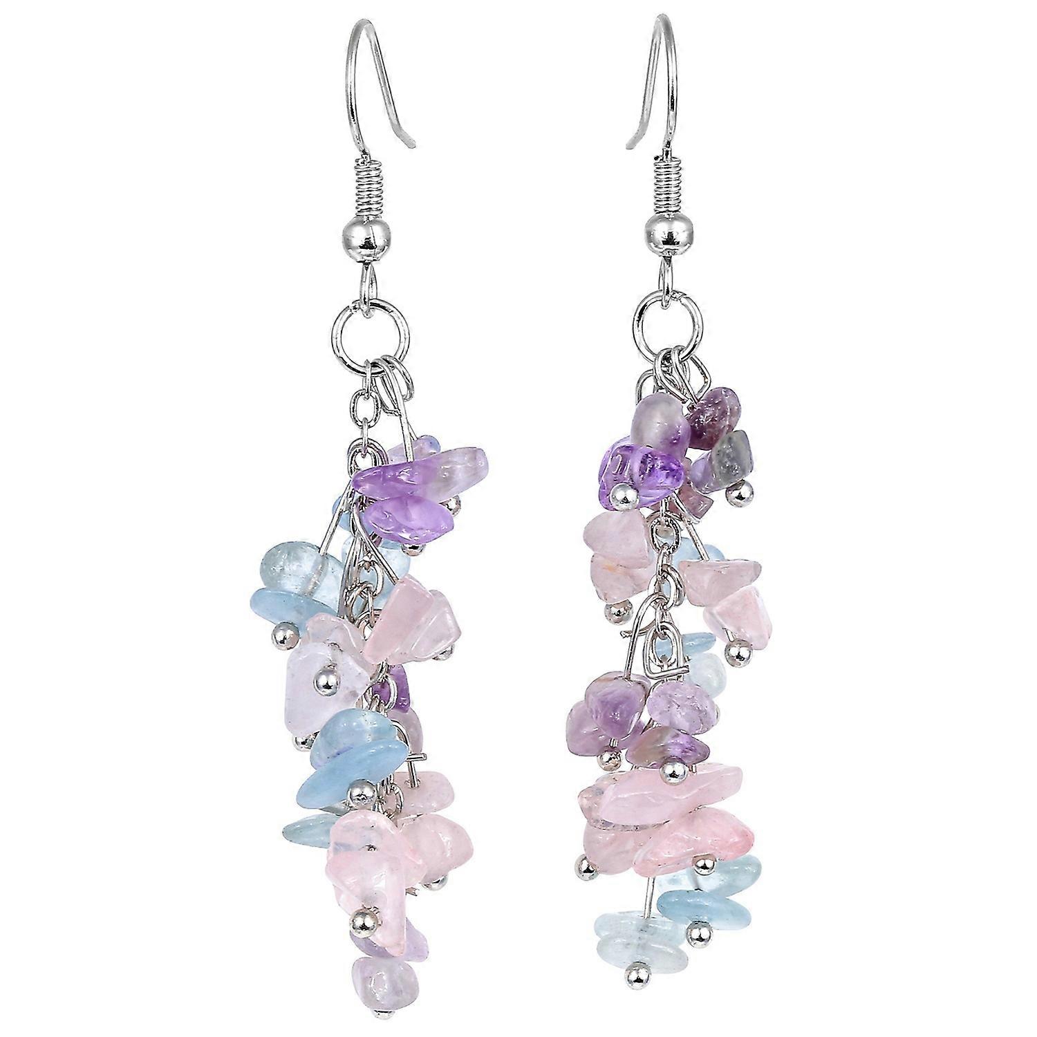 Earrings-Pink Purple Mix-Gemstone Grape-Triple Charm