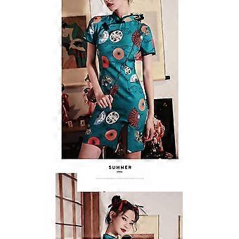 Robe Cheongsam Traditionnelle Chinoise Brodée - Manches Courtes, Longueur Longue, Pour Femme, Occasion Spéciale