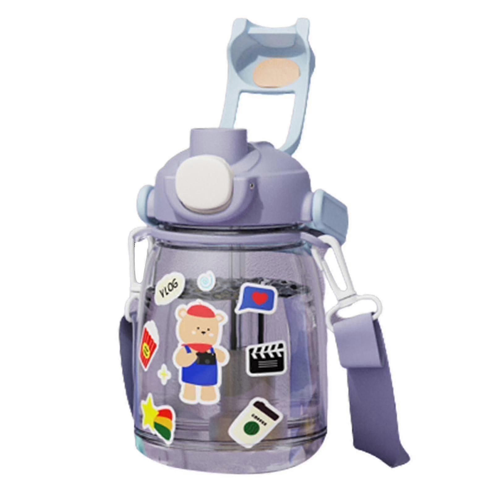 Cute Water Bottle Sealed Flip Top Lid Clear Bottle With Sucker Handle Lanyard