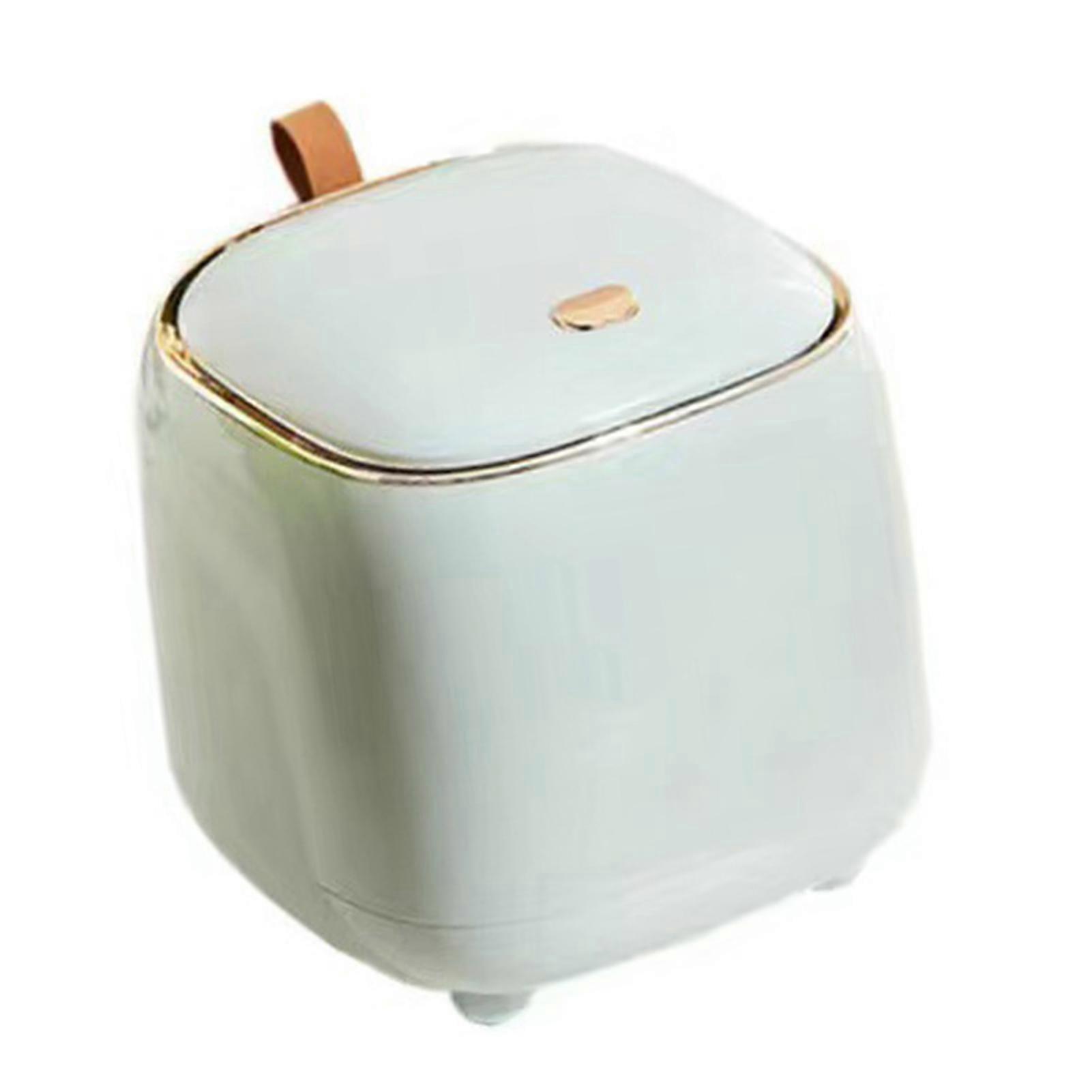 Push Type Desktop Trash Bin with Lid Fashionable Double Layer Large Opening Garbage Container for Living Room Light Green 