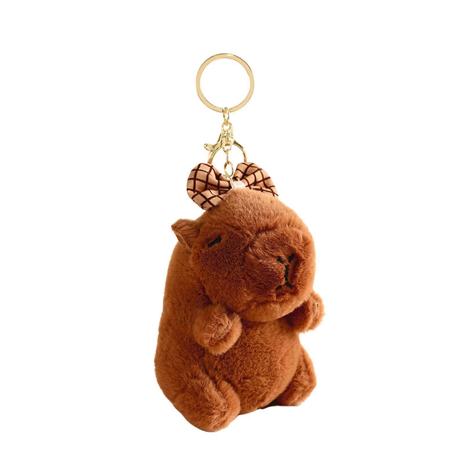 Capybara plysj nøkkelring myk capybara anheng for voksne gutter jenter barn rutete bue