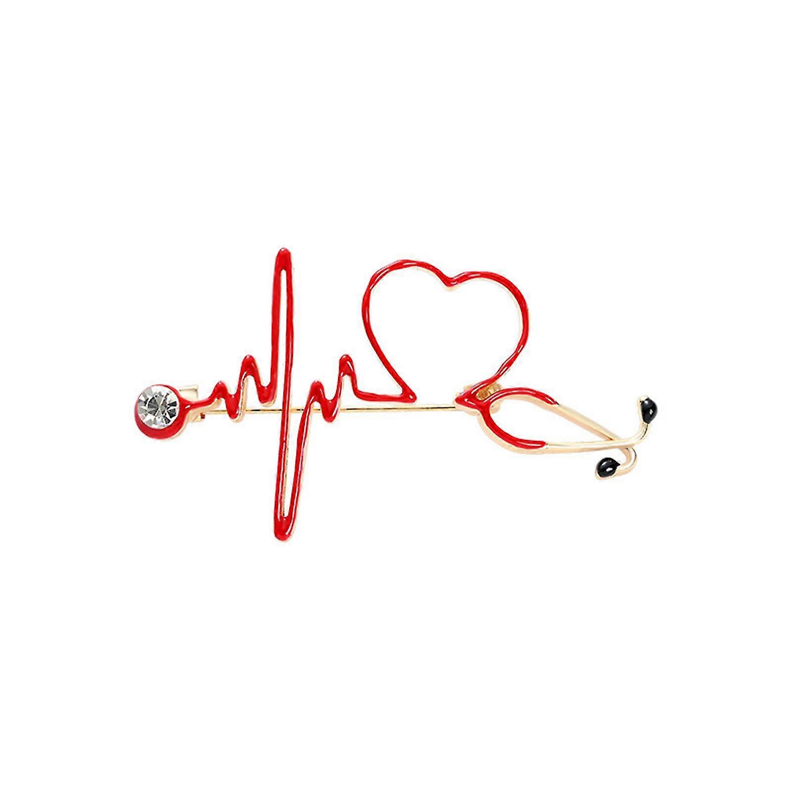 Creative Cartoon Stethoscope Heartbeat Red Cross Shape Accessory Brooch