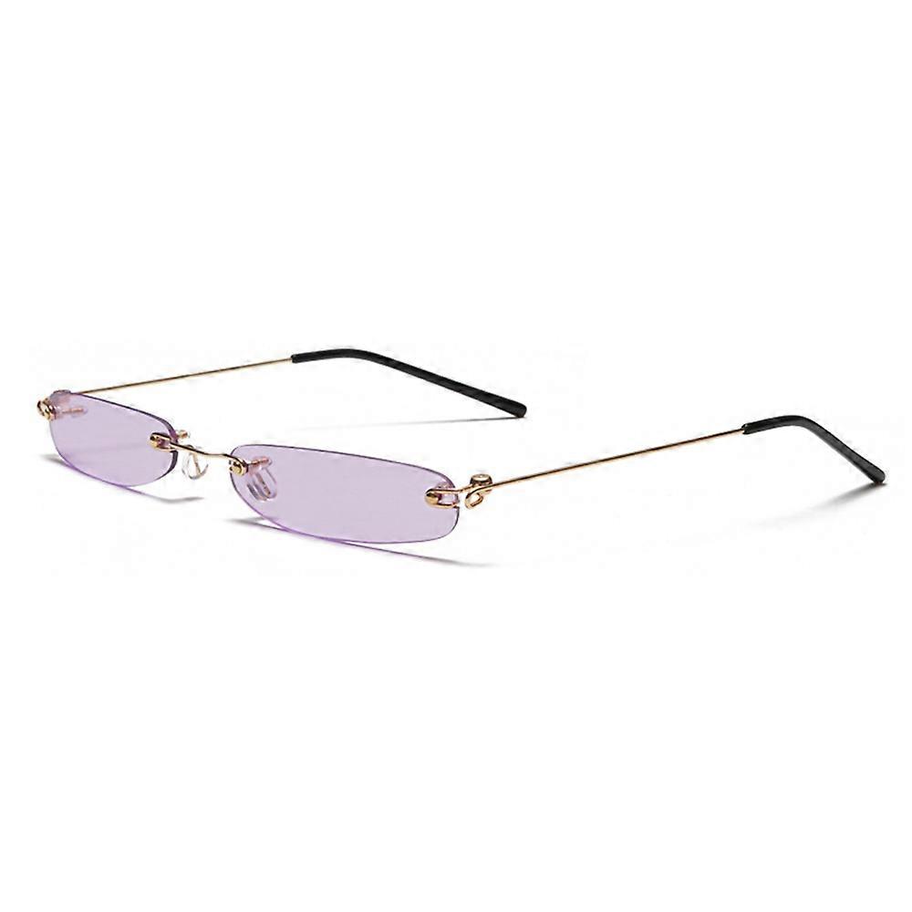 Slim Rimless Rectangular Sunglasses Vintage Slender Clear Glasses Spring Hinge