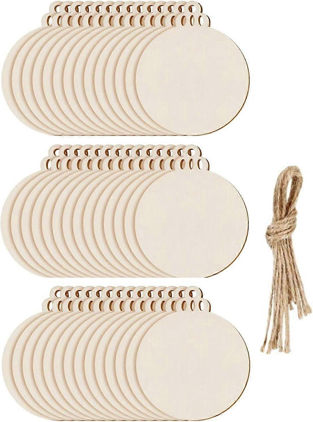 Pack of 100 Round Wooden Christmas Baubles for Hanging with String for Christmas Tree Decoration