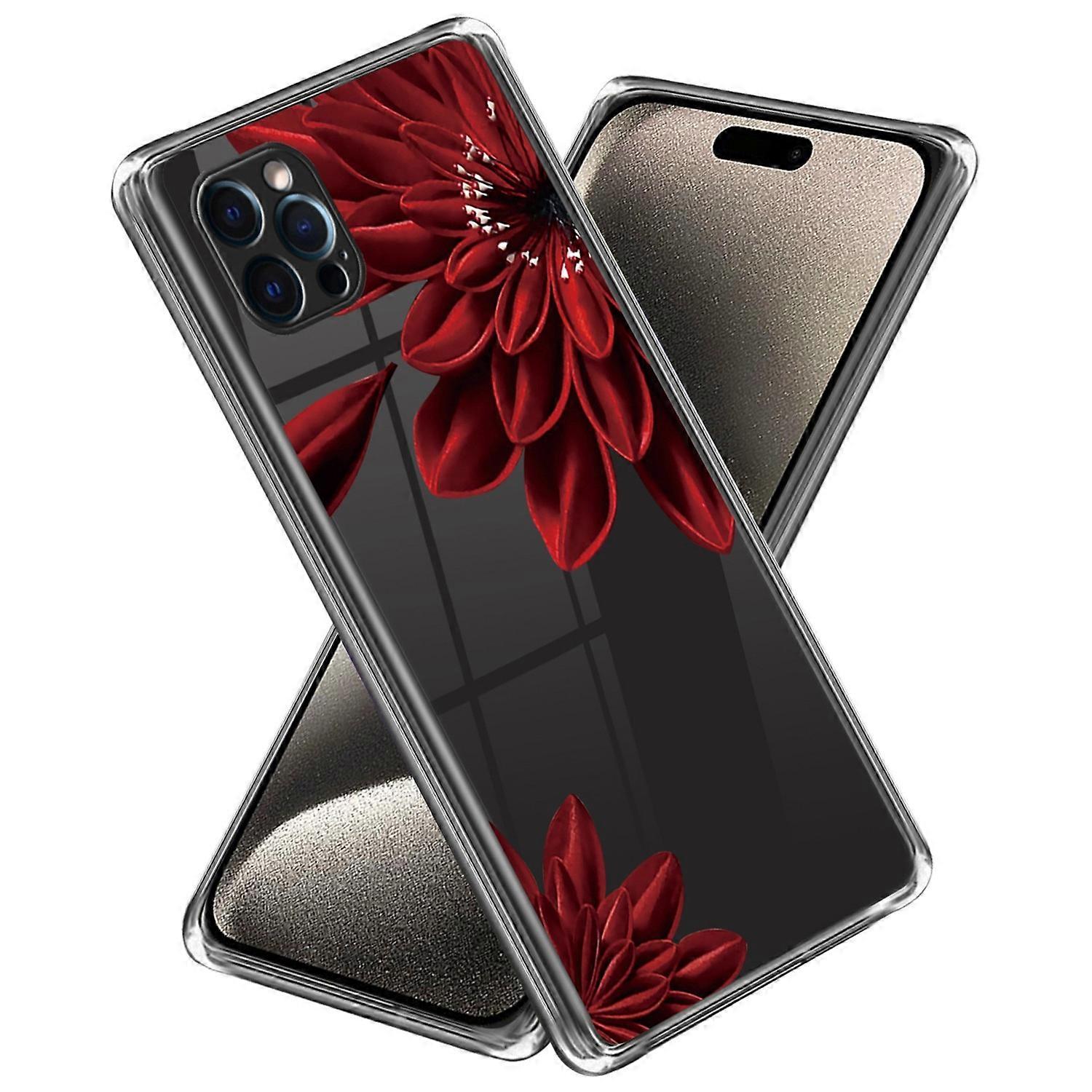 For iPhone 16 Pro Case Pattern Printed Shockproof TPU Phone Cover - Red Flower