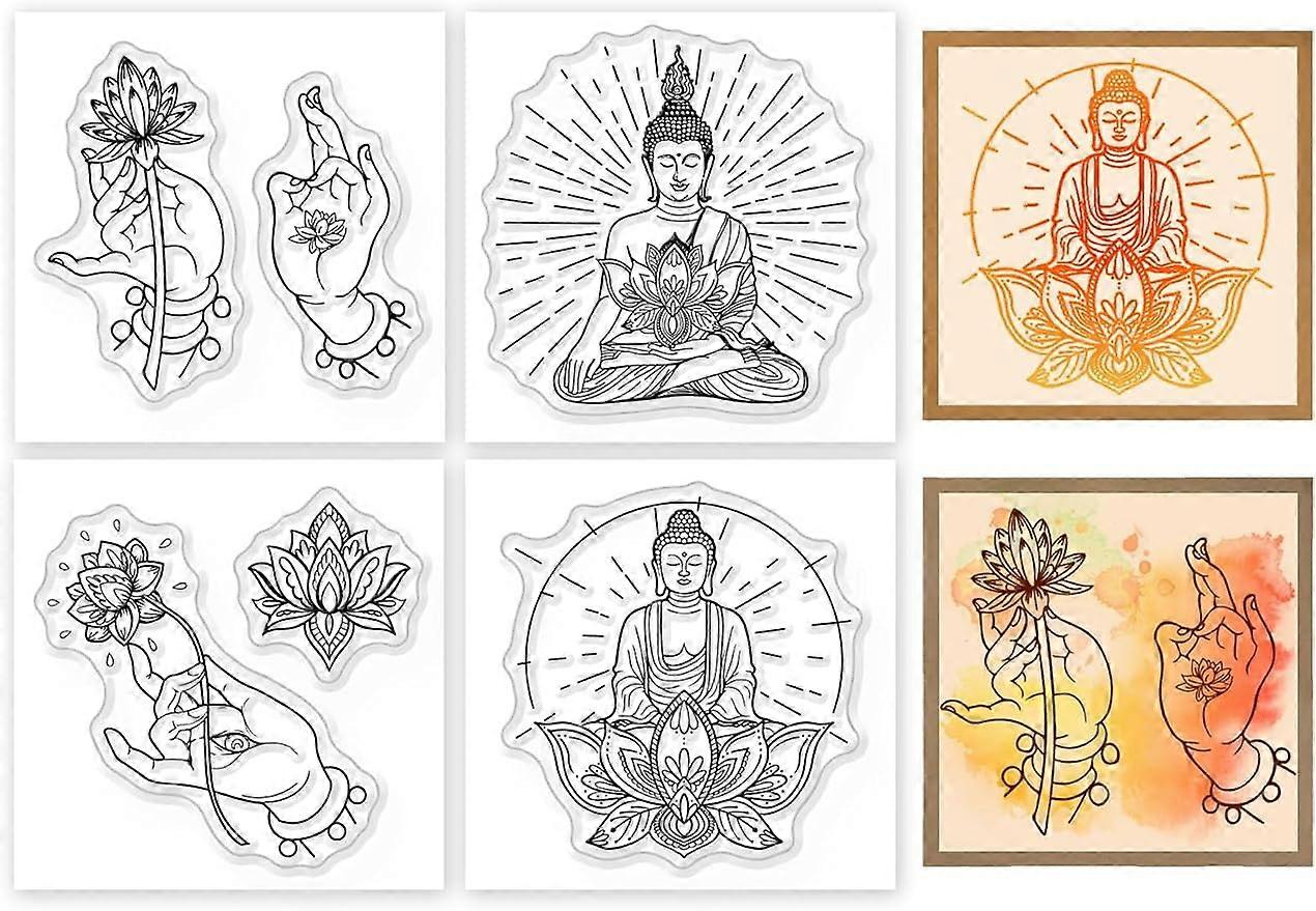 4Pcs Mini Buddha Lotus Clear Stamps for DIY Scrapbooking