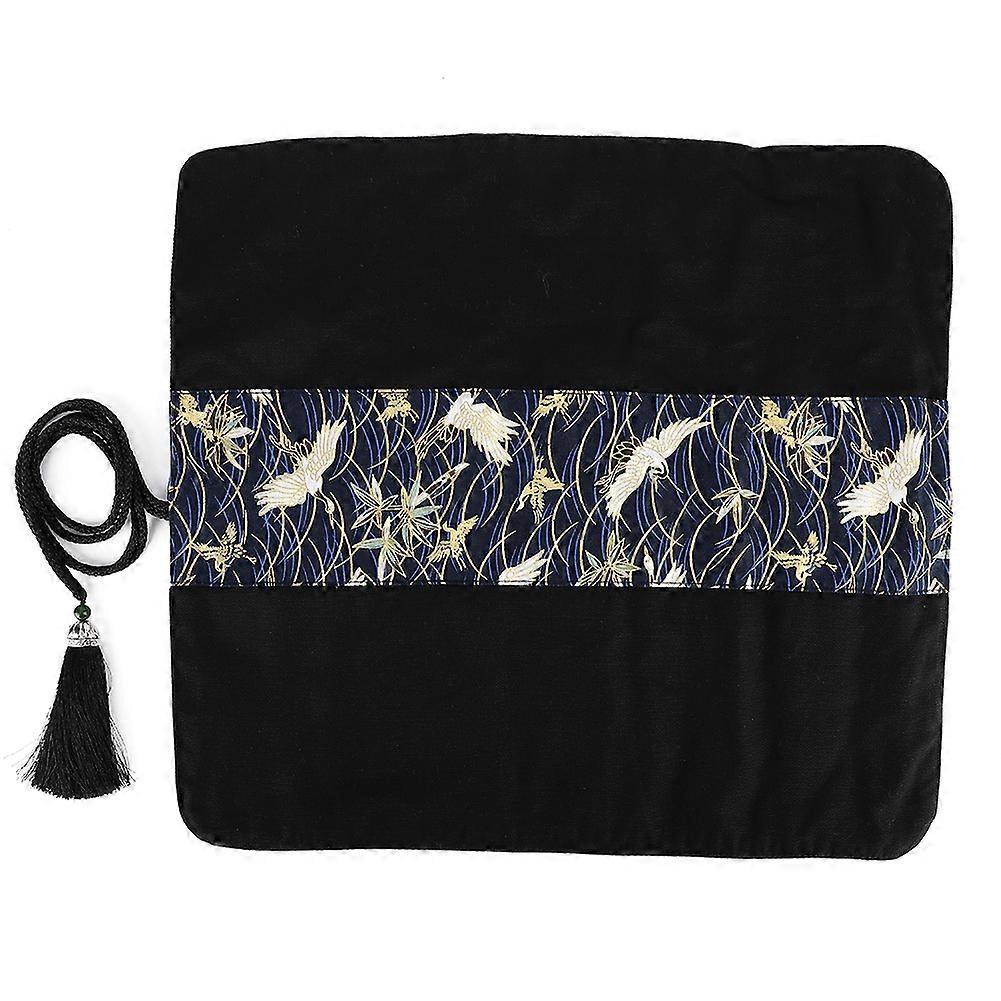 Handmade Fabric Pen Case Roll Up Pencil Bag Pouch with Pockets & Tassel Wrap