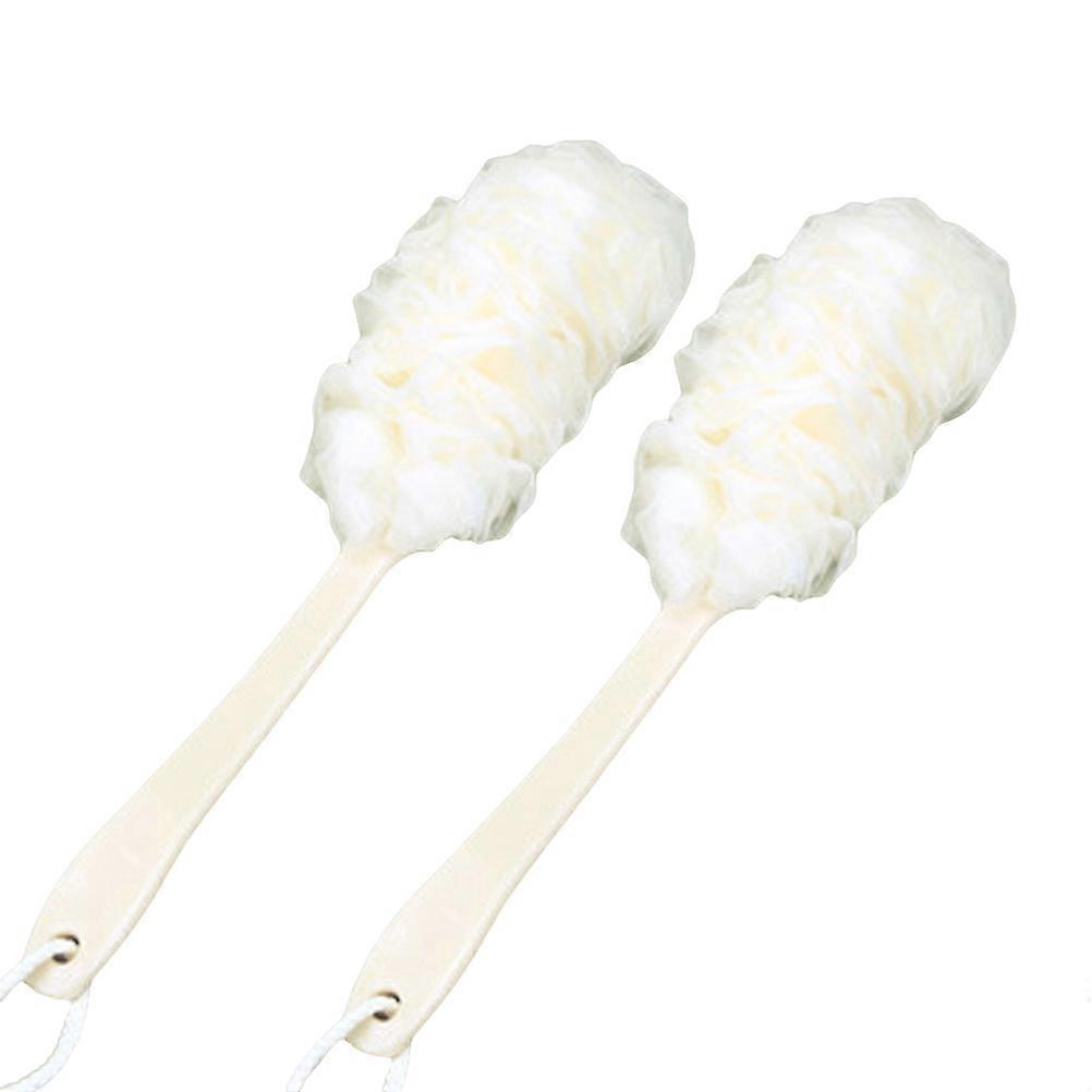 2pcs Long Handle Bath Ball Scrubber Bathing Brush with Hanging String White