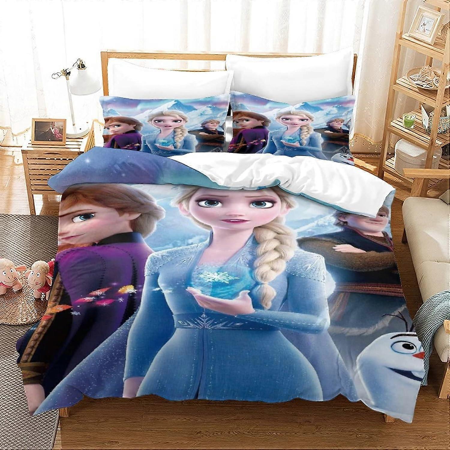 D Frozen Bedding Set Elsa Bedding Set Decorative Microfiber Duvet Cover with Pillowcases, Zipper Closure, Soft Pieces for Boy Girl Ad