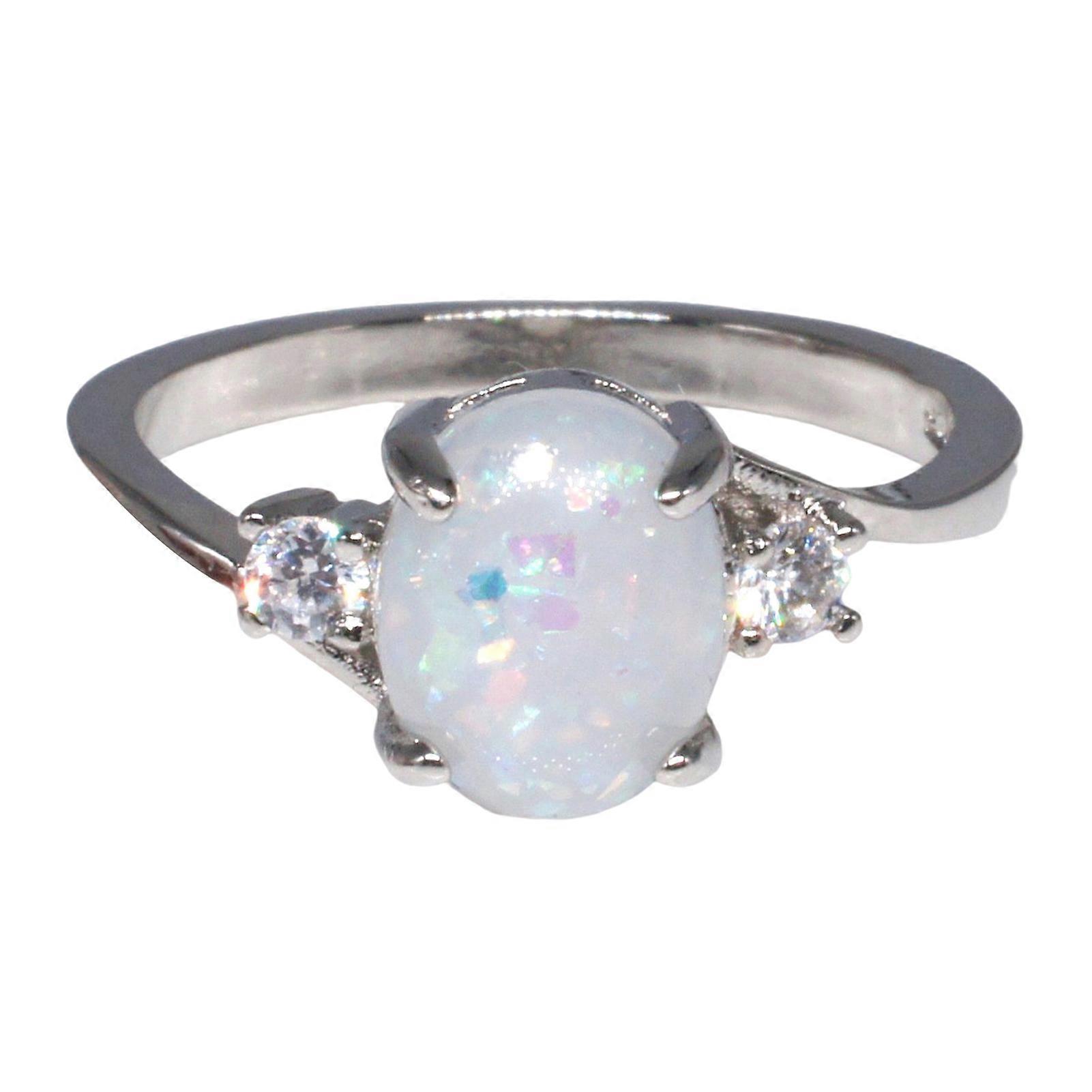 Opal Ringe Weiß Opal Ring Band für Frauen Oval Weiß Created Opal Ring Geburtstag