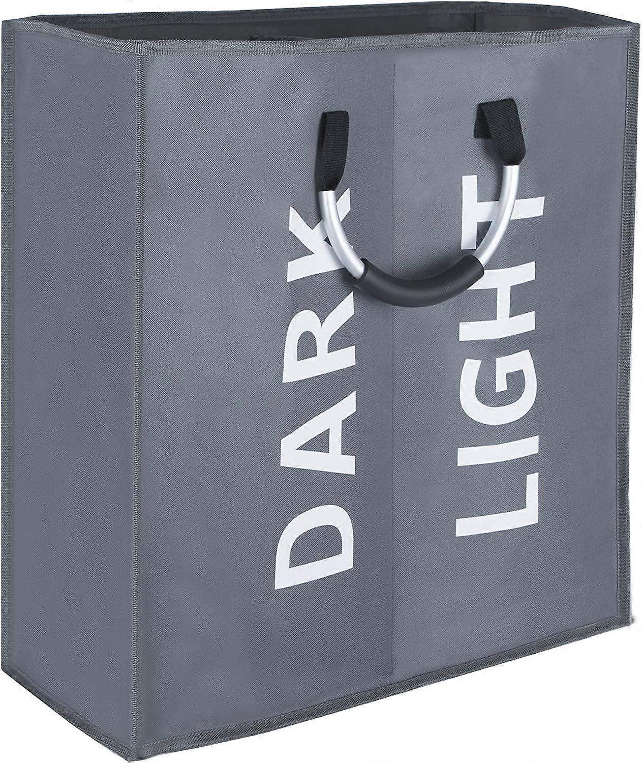 ZK-Bedroom Double Layer Foldable Laundry Basket Bag, Fabric (Dark Grey)