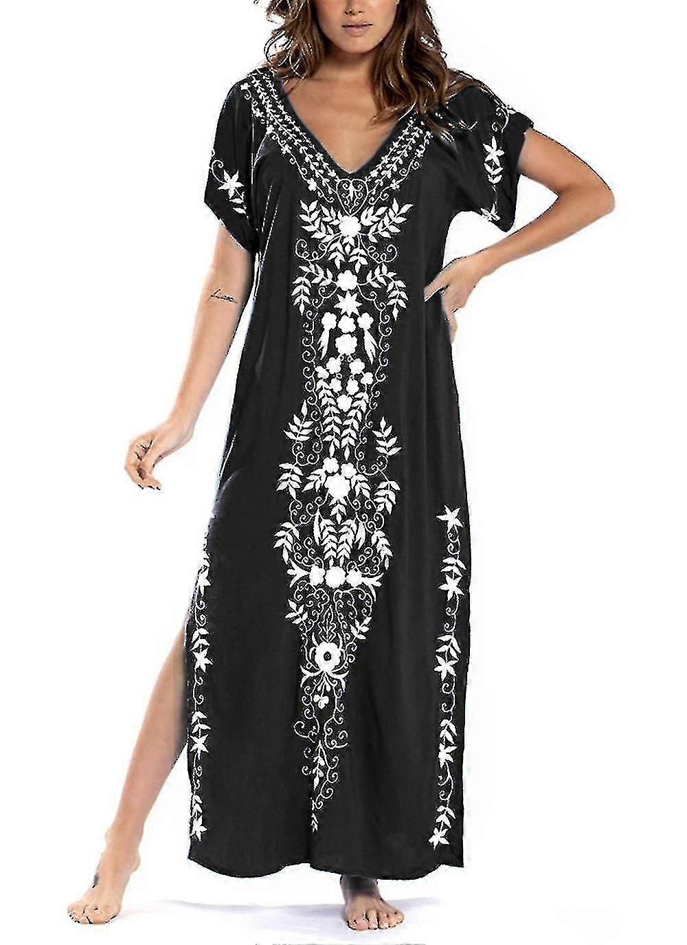 Türk Kaftan Kadın Mayo Elbiseleri Cover Up Beach Kaftan Maxi Elbise Örtüler Siyah