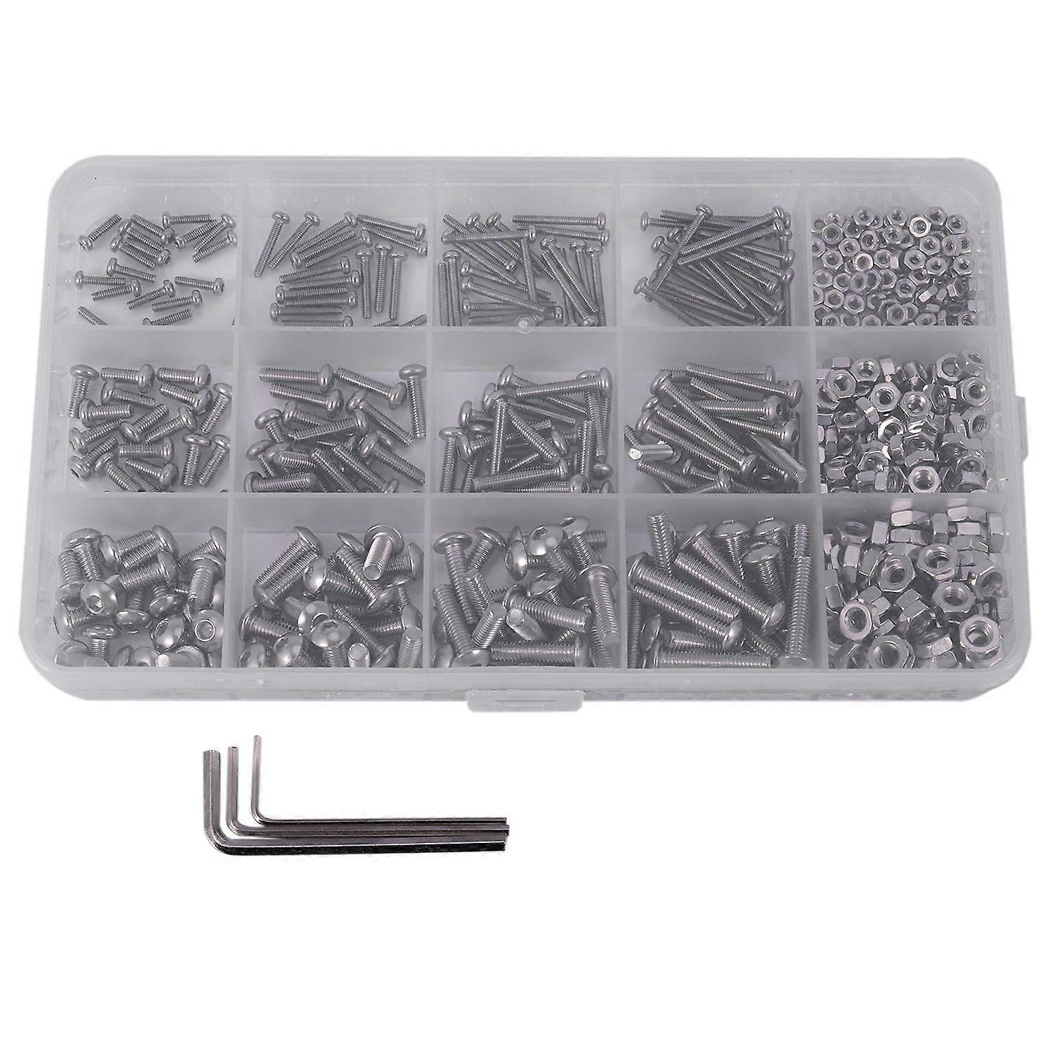 480Pcs Button Head 12 Sizes Screw And Nuts Kit,M2 M3 Steel Assorted Hex Socket Head Cap Bolts Screw