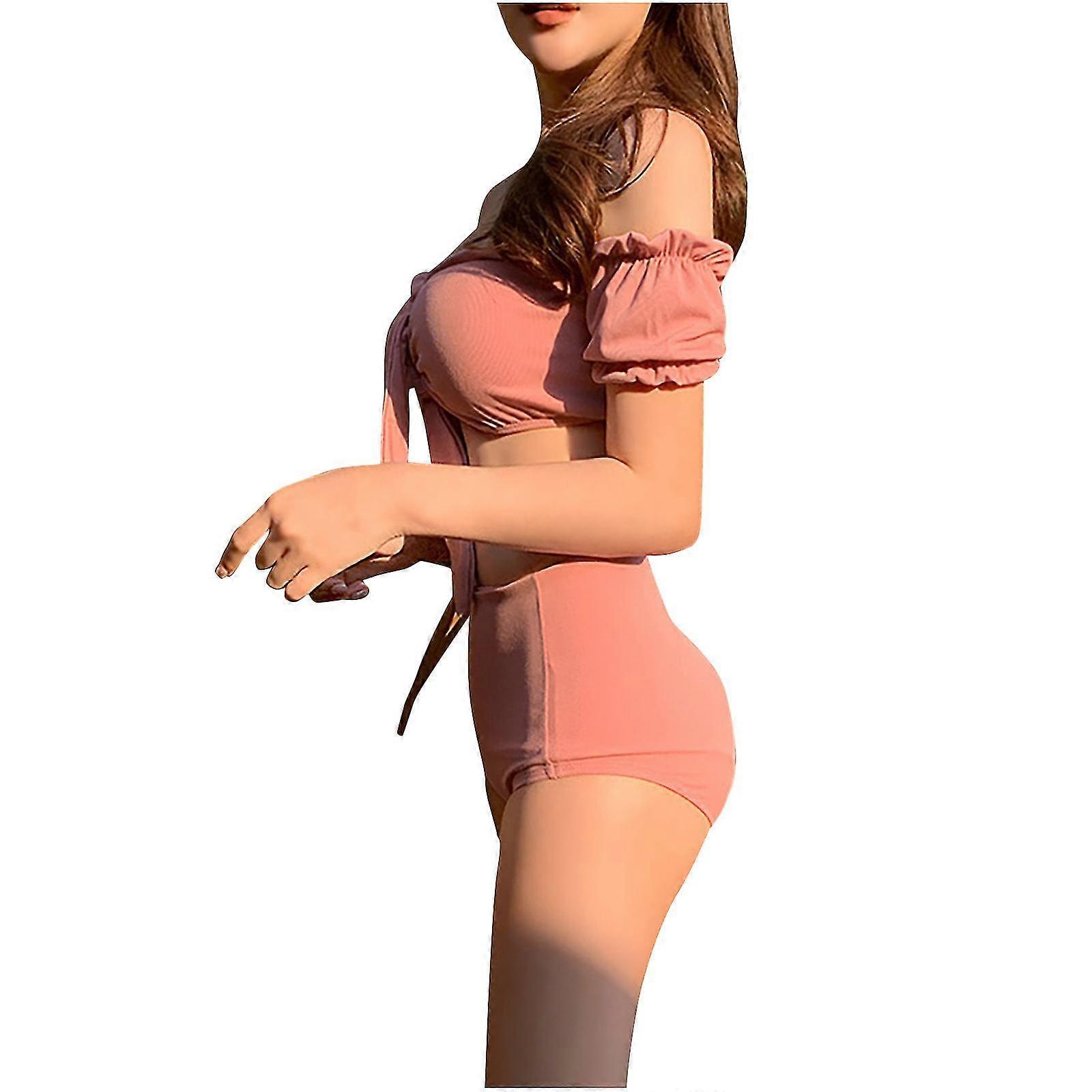 Kvinnor MultiFärg Sexig Solid Färg Hög Midja Split Baddräkt Bikini