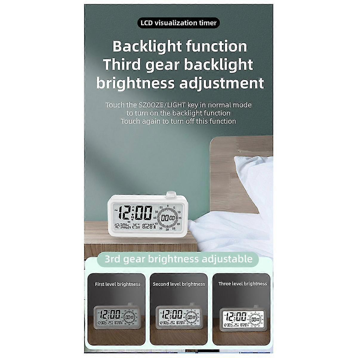 Countdown Alarm Clock Dual Display Visual Manager Alarm Clock Ambient Temperature Detection Knob Design Clocks White