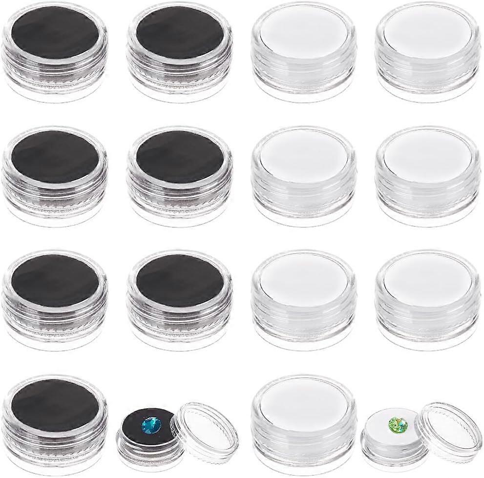 20pcs Rock Display Case Gemstone Box Diamond Storage Box Black White Small Round Containers Box Jewelry Organizer Container with Foam for Collectibles