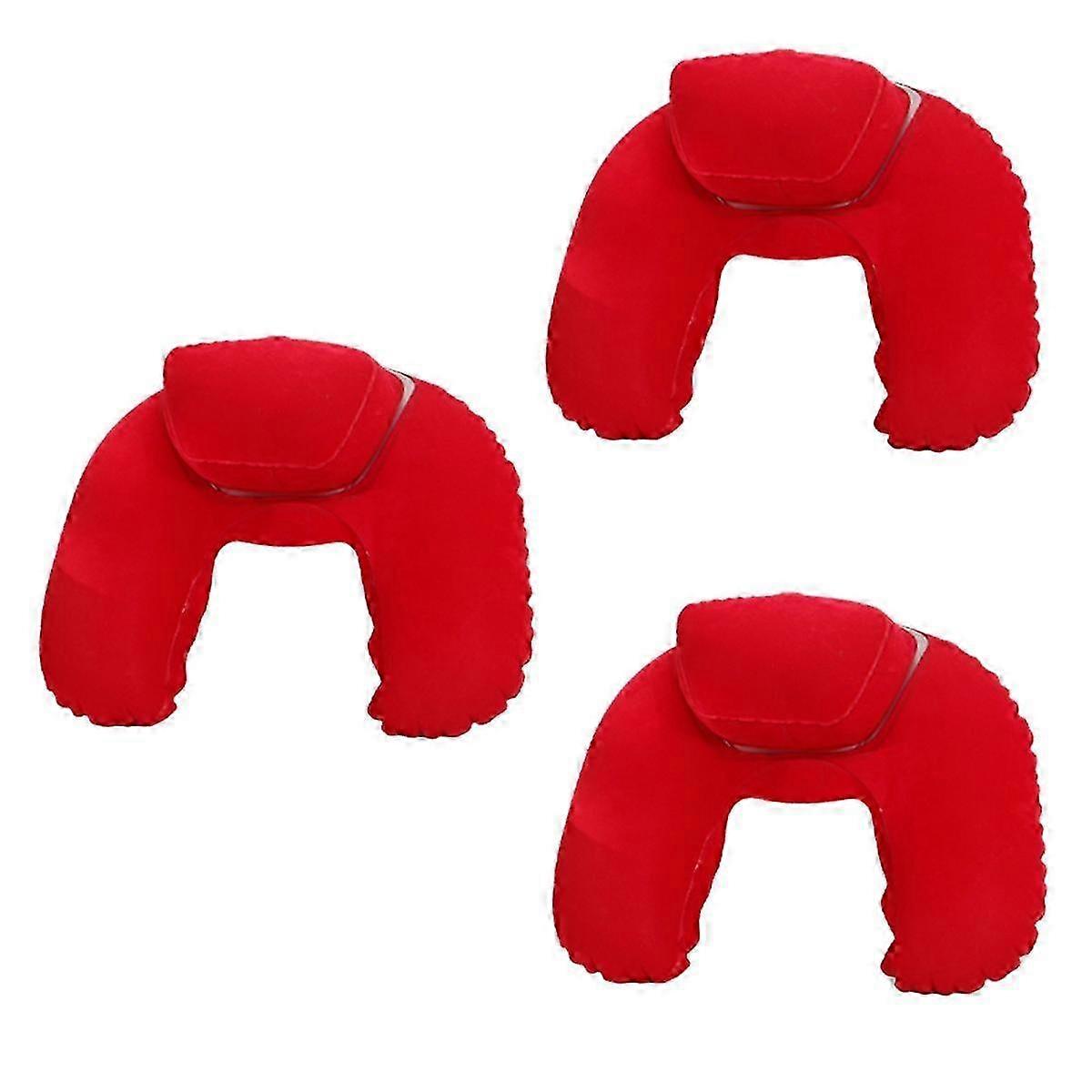Inflatable Travel Pillow Airplane Neck Pillow Chin Pad Office Nap Pillow Home Gift Red
