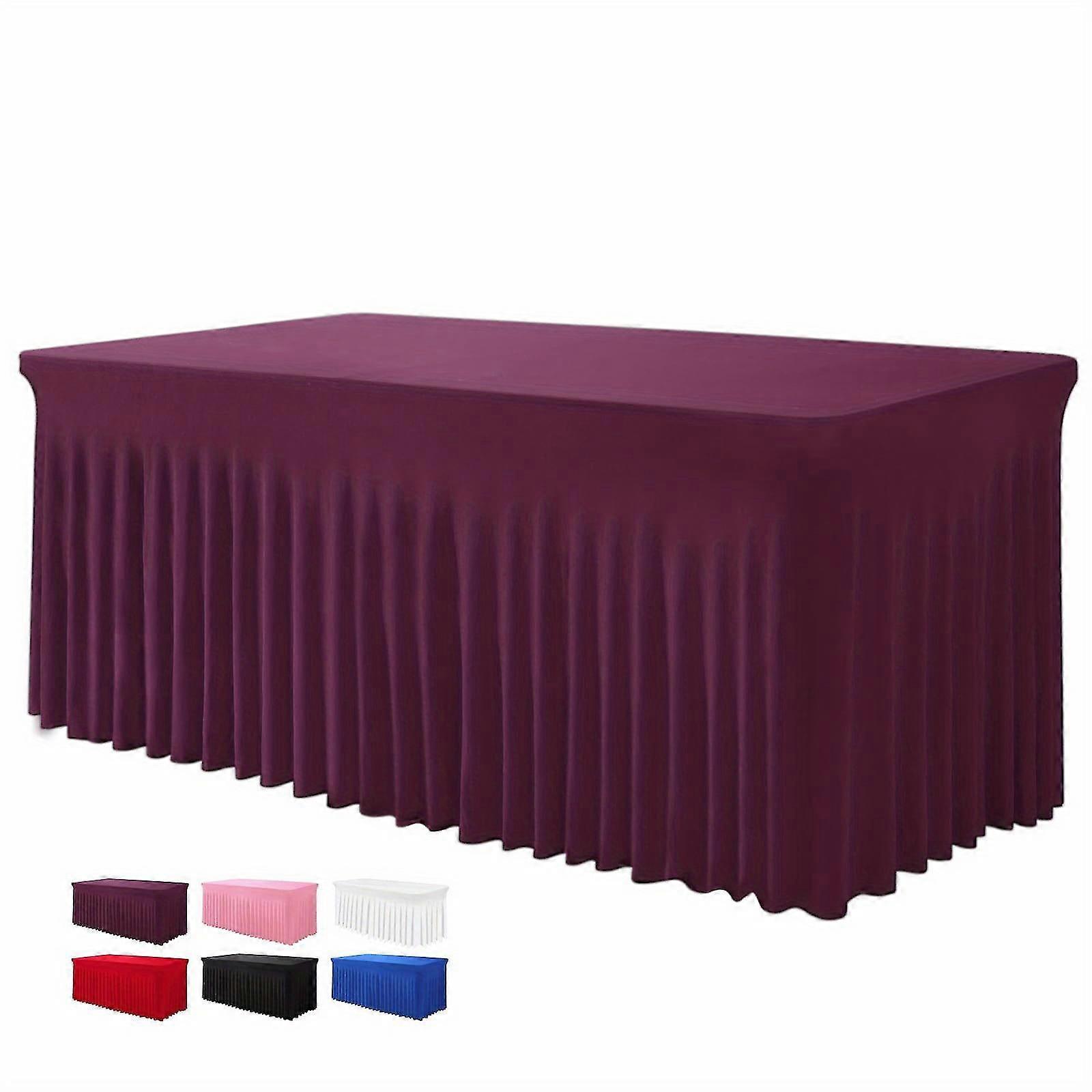 6ft, Rectangle Table Skirts, Polyester Fitted Table Covers, Black Table Cloth For 6 Ft Table With Skirt, Wrinkle Resistant Spandex Table Cover, Party