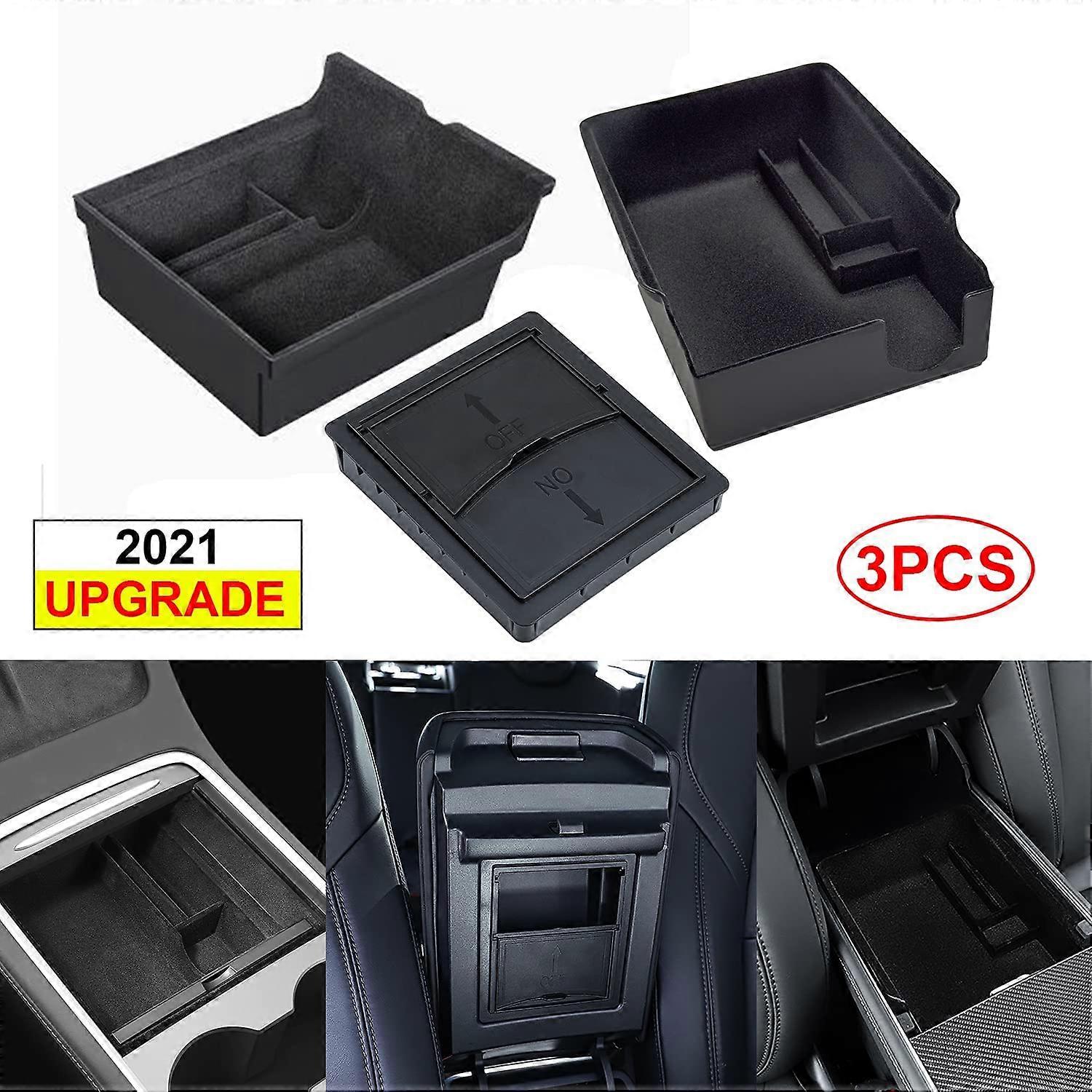 Flocked Center Console Organizer Tray For 2021 2022 Tesla Model 3 Model Y Armrest Hidden Cubby Drawer Storage Box Holders
