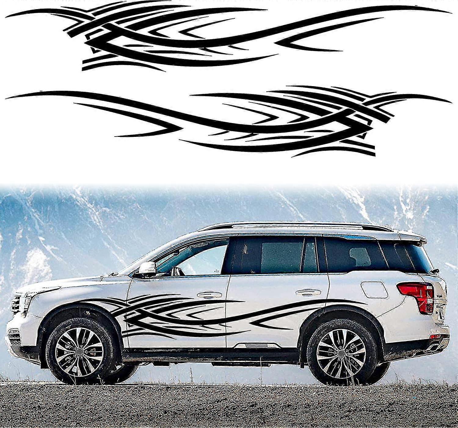 2pcs 94.4 '' להבה גרפיקה מדבקות צד של גוף המכונית להבה מירוץ ספורט פס מדבקה לרכב אוניברסלי ויניל דבק עצמי דבק מדבקה קישוט אביזרים