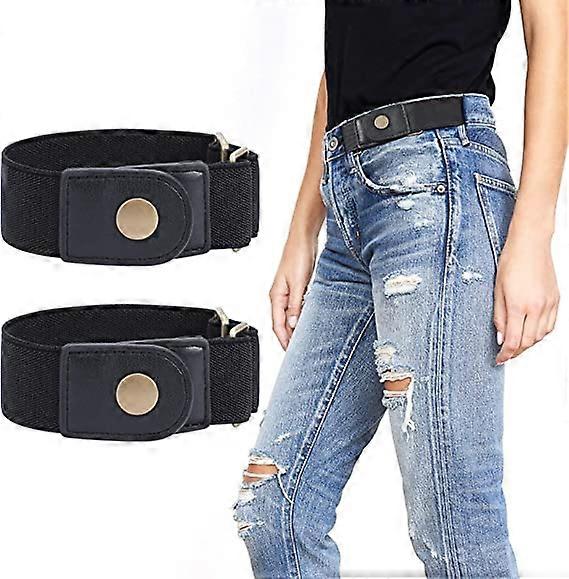 2 Pack No Buckle Elastic Belt for Women Men 2 Loop Stretch Buckle-Free Belt for Jeans Pants