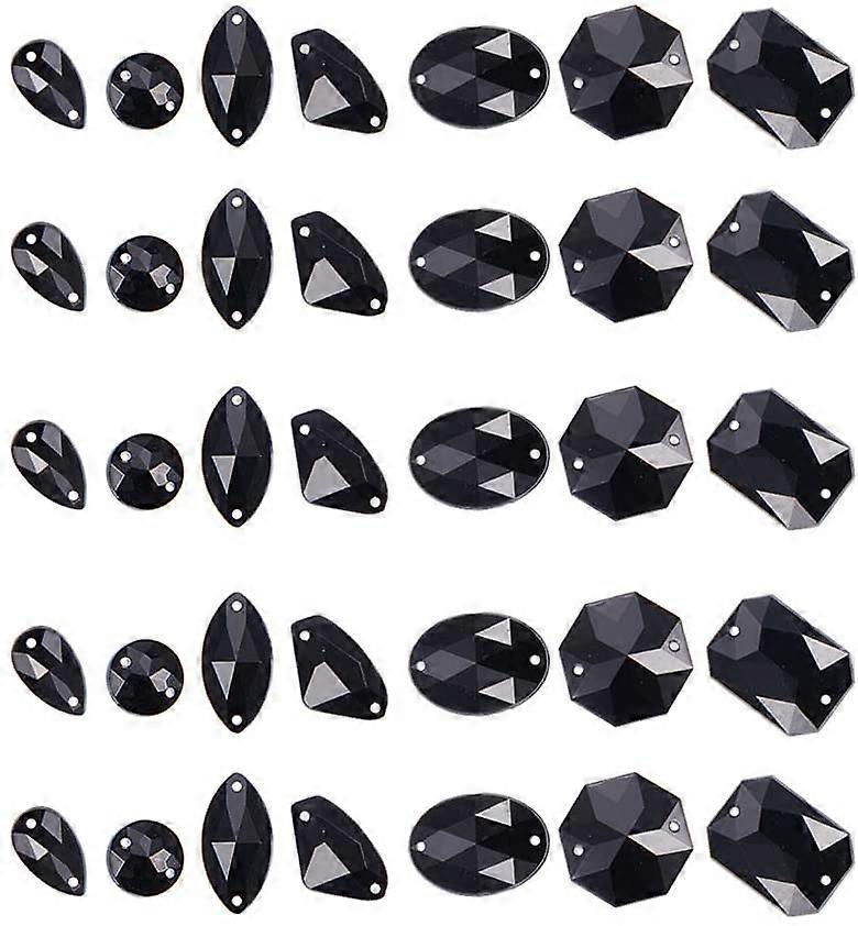 Black Sew On Rhinestones, 70pcs 7 Styles Acrylic
