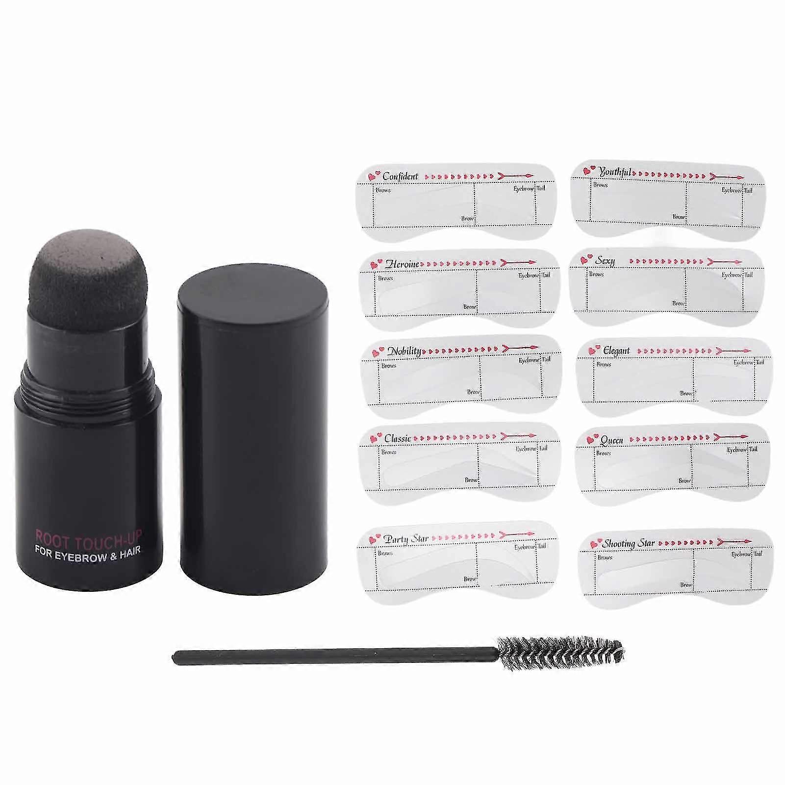 10 Reusable Eyebrow Stencils Kit with Fine Powder and Grey Hairline Shadow Stick