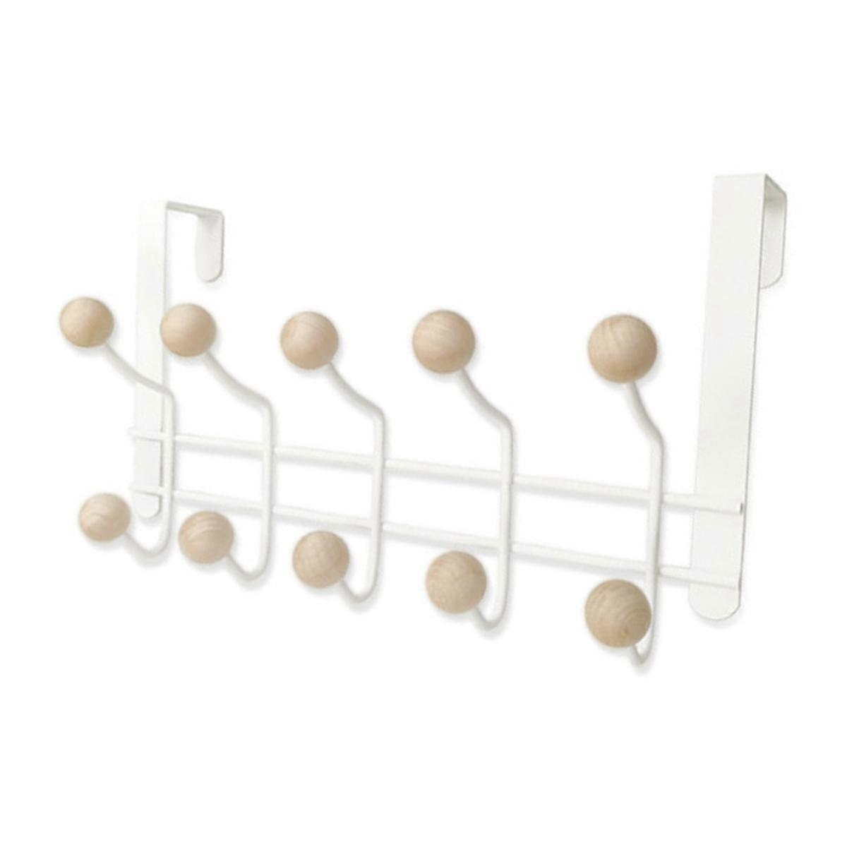 5 Hooks Over Door Hanger with Wooden Balls, Multi Functional Modern Design for Home Entrance, Wardr