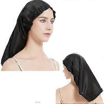 100% Mulberry Silk Night Cap For Long Hair,long Silk Bonnet Sleep Cap  (black)-ZZY