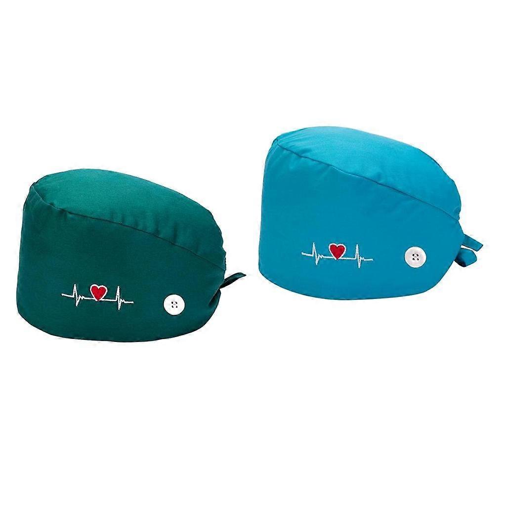 2 Pieces Cotton Print Working Scrub Cap Bouffant Ponytail Hat