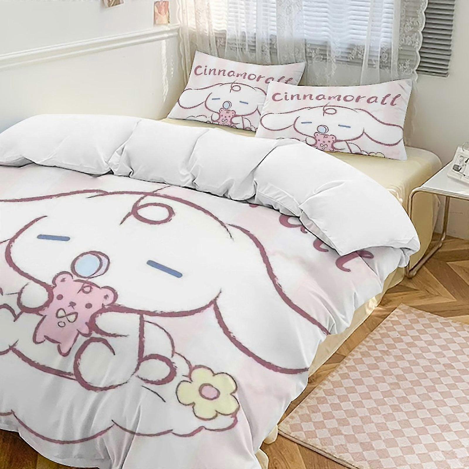 Lençóis n443 Cinnamoroll Conjunto de Cama Twin de 3 Peças - Inclui Edredom Individual e Fronhas de Cama - Microfibra Resistente ao Desbotamento - Cinnamoroll Lc (1 D