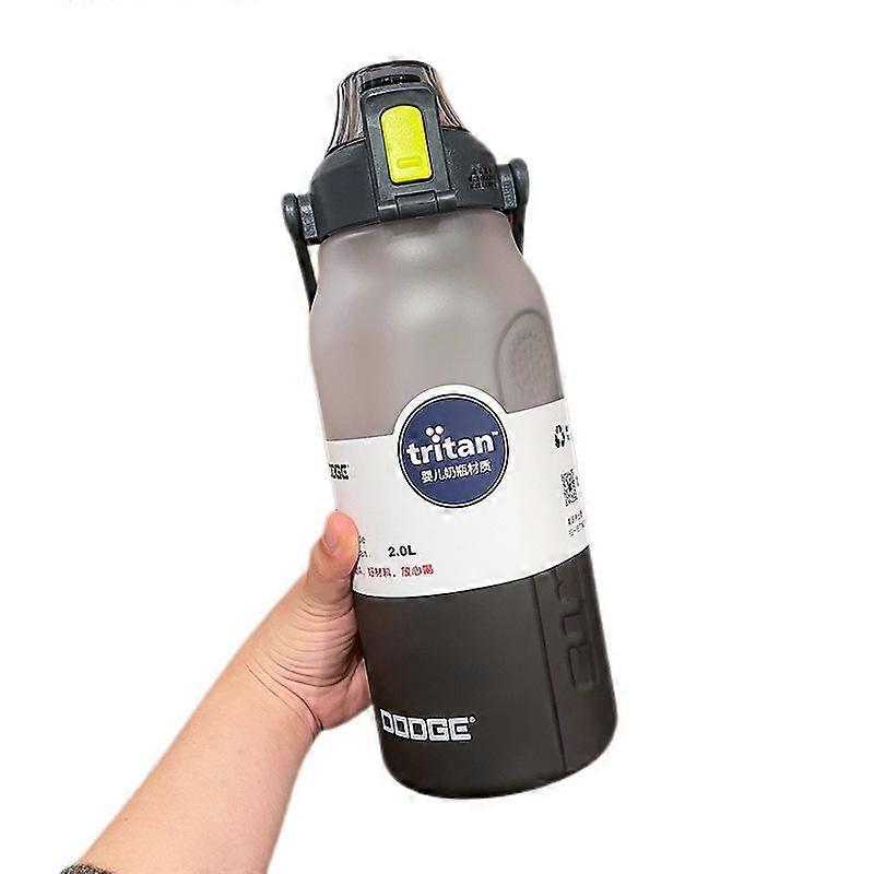 Large Capacity Portable Plastic Gradient Straw Cup Black + Random Sticker 2000ml