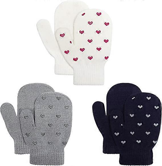 Barnvantar i elastik - barnvantar - barnvantar i varma stickningsmönster för vintern, 3 par