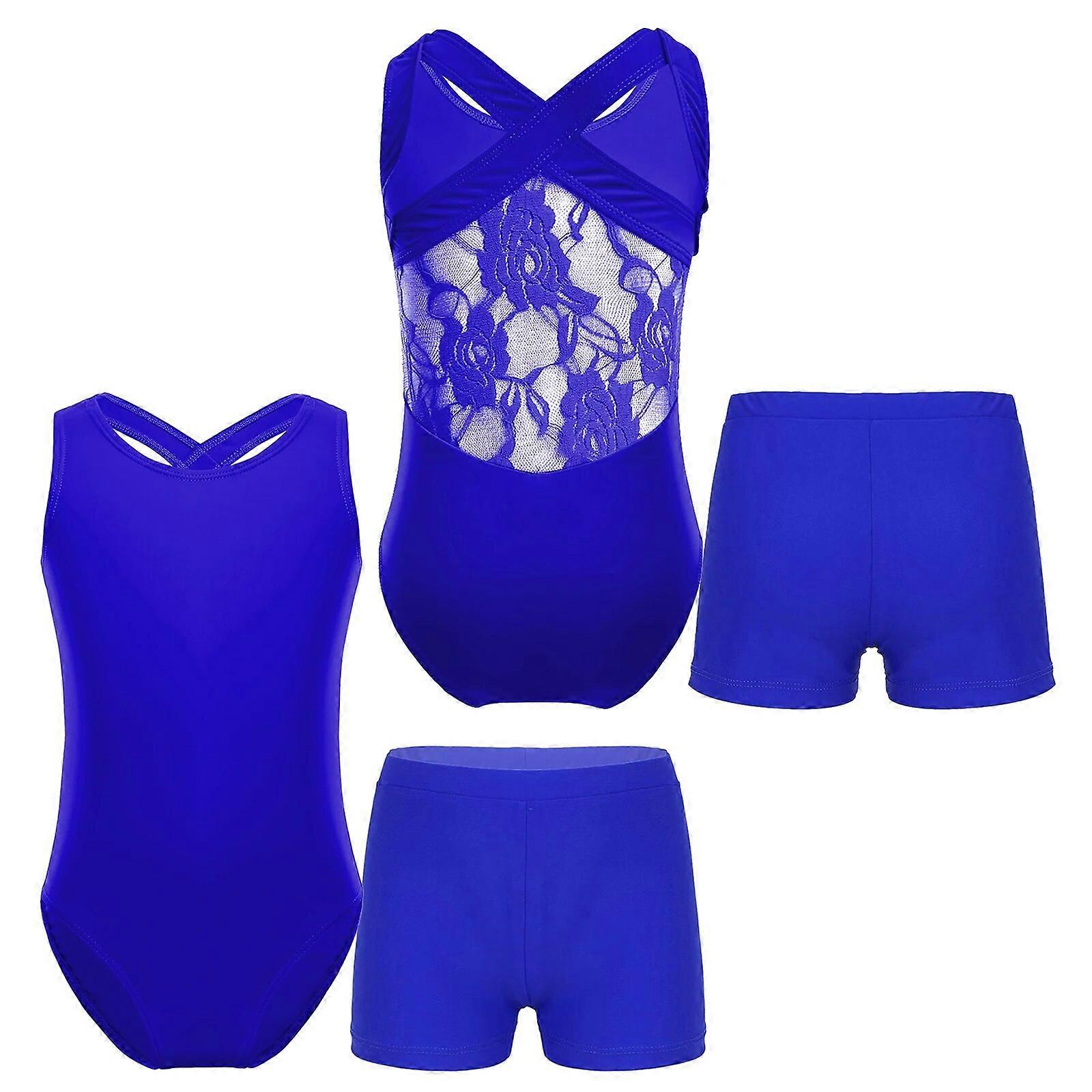 ילדים בנות ללא שרוולים תחרה גב התעמלות בגד גוף עם מכנסיים קצרים ילדים תלבושת בלט בלרינה תרגיל החלקה על הקרח ריקוד אוברול