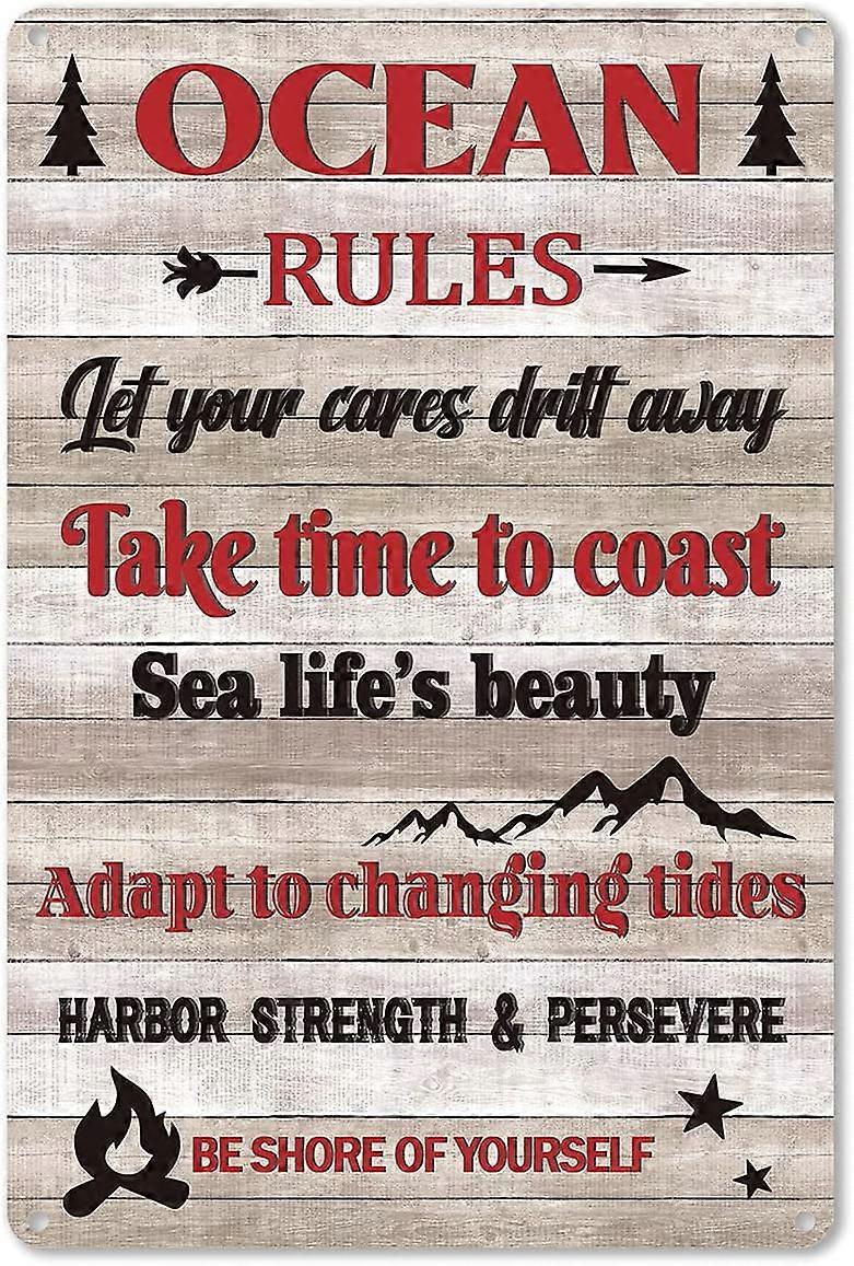 素朴な海のルール?金属製のブリキの看板の壁の装飾?海のことわざ?看板?家の壁の装飾ギフト農家?ビーチデコレーションギフト8x12インチ