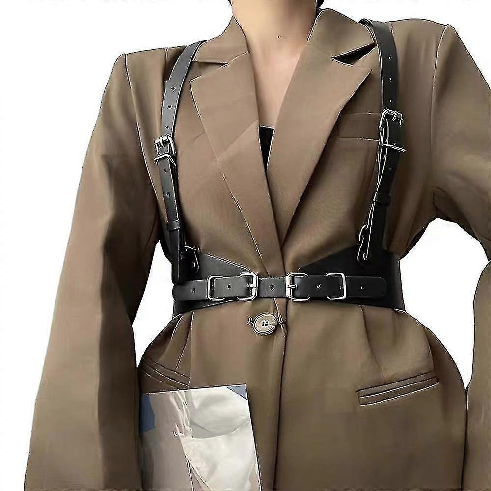 גוף נשים רתמת עור Pu, חגורת פאנק סקיני גוף מתלה מתכוונן לשמלות, מחוך גוף אביזרים