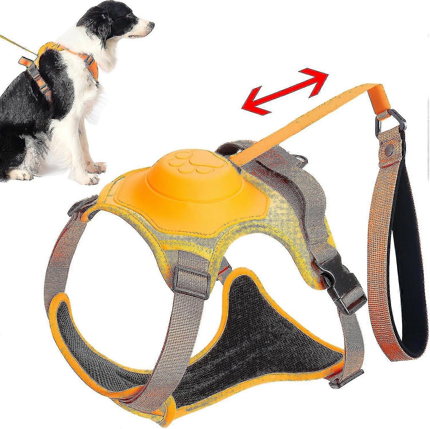 2 In 1 No Pull Dog Harness & Retractable 犬用リード、反射型介助犬用ハーネス、コントロールハンドル付き調節可能な犬用ベスト