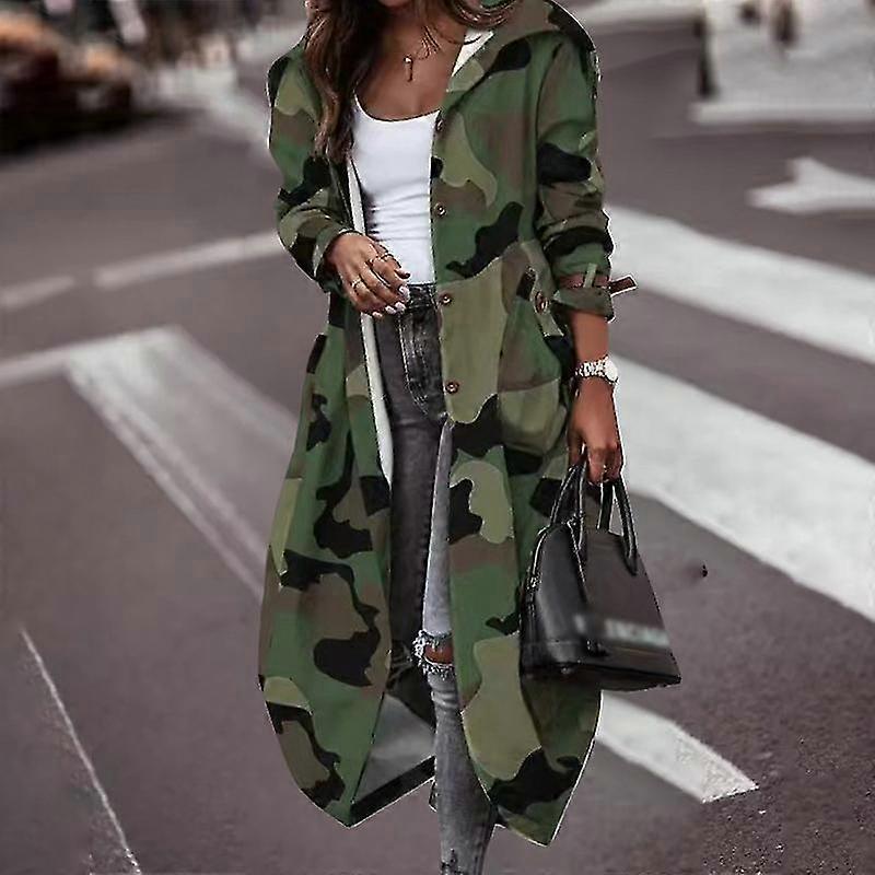 Knöpfe Langarm Windjacke Frauen gestreifter Mantel Print Outdoor