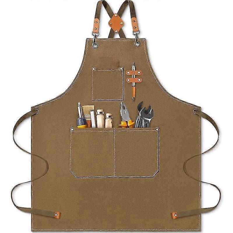 Chef Apron for Men, Heavy Duty Cotton Canvas Apron Back Apron with Adjustable Straps and Pockets Br