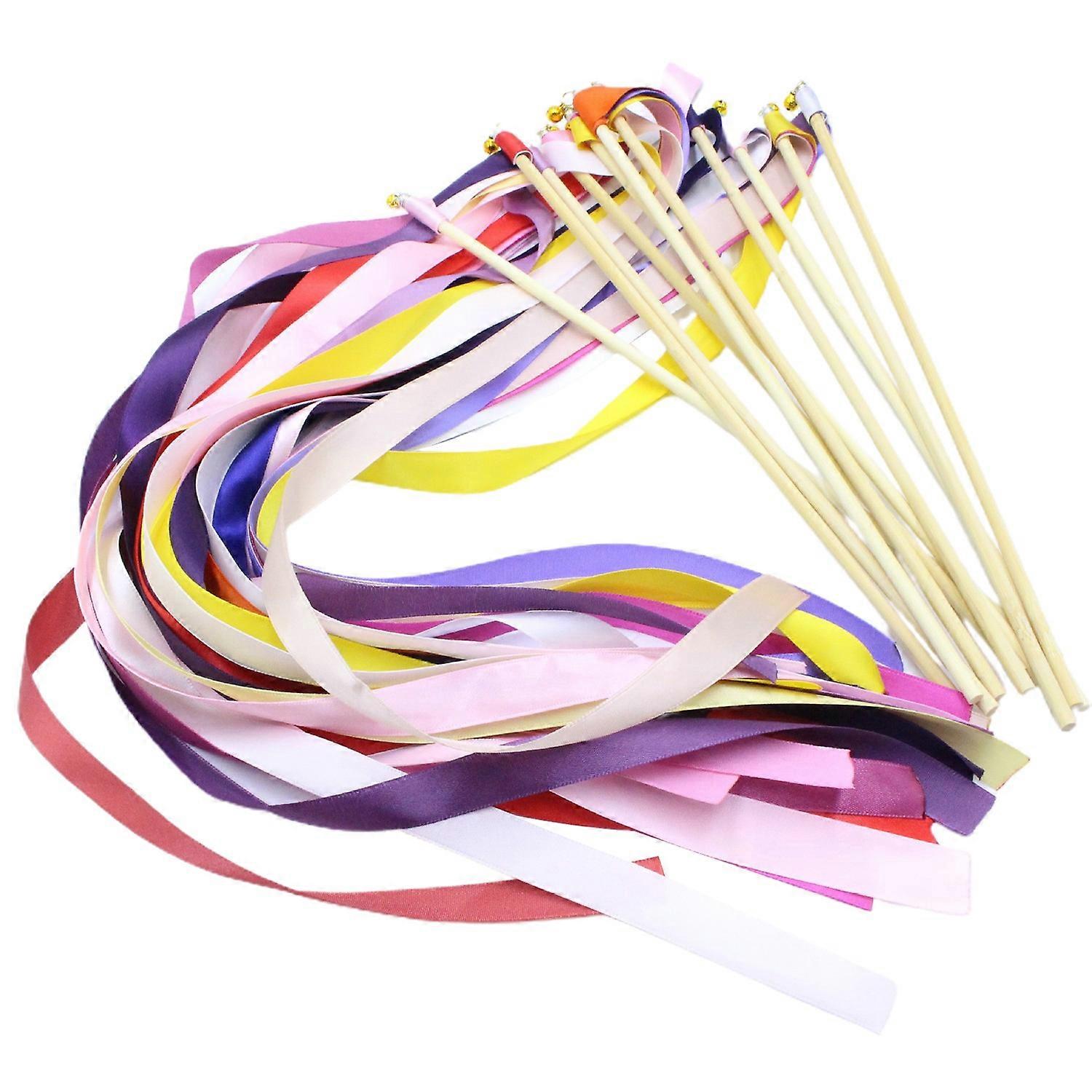 2 Pcs Wedding Satin Ribbon Sticks Colorful Mixed Colors Reusable Wood Stick Willowy Wedding