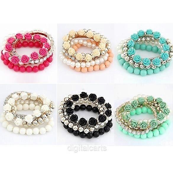 Mixed Flower Ball Elastisches Armband [Rot]